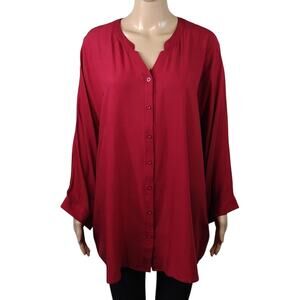 Catherines Red V-Neck Button Down Long Sleeve Plus Size Rayon Formal Shirt 1X